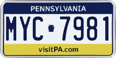 PA license plate MYC7981