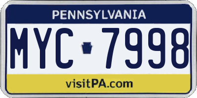 PA license plate MYC7998