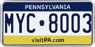 PA license plate MYC8003