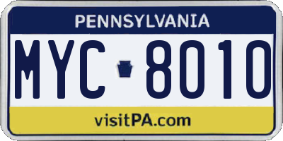 PA license plate MYC8010