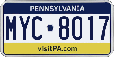 PA license plate MYC8017