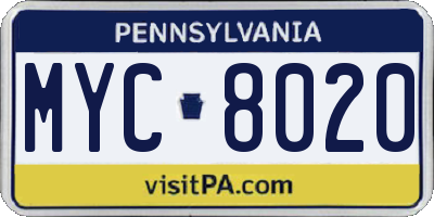 PA license plate MYC8020