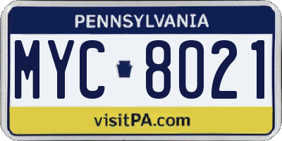 PA license plate MYC8021