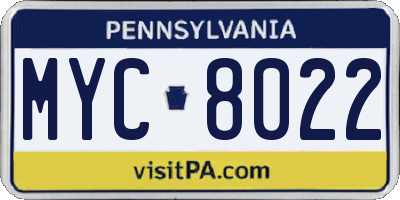 PA license plate MYC8022