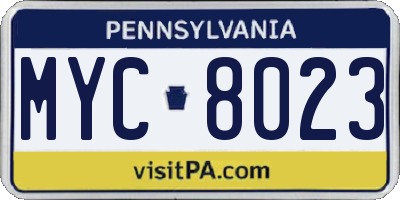 PA license plate MYC8023