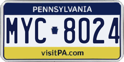 PA license plate MYC8024