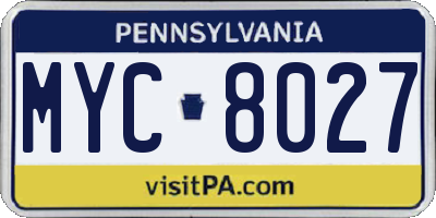PA license plate MYC8027