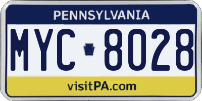 PA license plate MYC8028