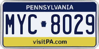 PA license plate MYC8029