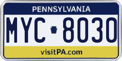 PA license plate MYC8030