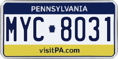 PA license plate MYC8031