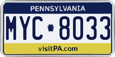PA license plate MYC8033
