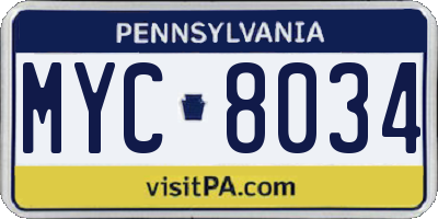 PA license plate MYC8034