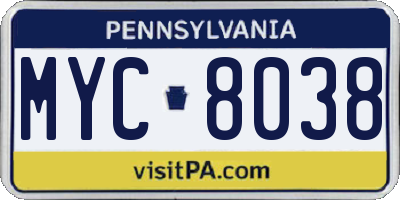 PA license plate MYC8038