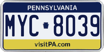 PA license plate MYC8039