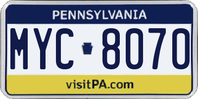 PA license plate MYC8070
