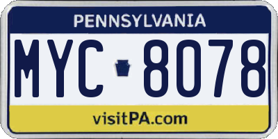 PA license plate MYC8078