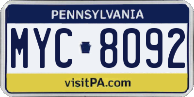 PA license plate MYC8092
