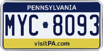 PA license plate MYC8093