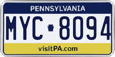 PA license plate MYC8094