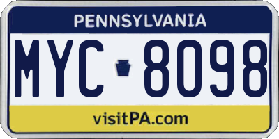PA license plate MYC8098