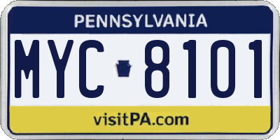 PA license plate MYC8101