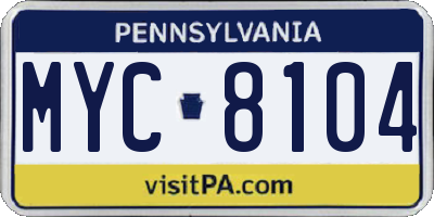 PA license plate MYC8104