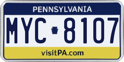PA license plate MYC8107