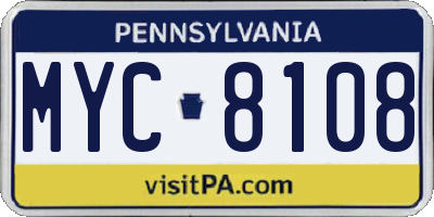 PA license plate MYC8108