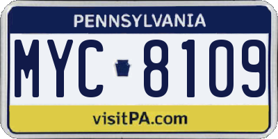 PA license plate MYC8109