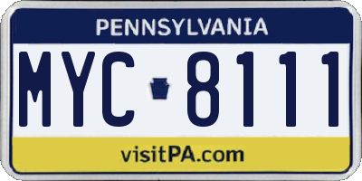 PA license plate MYC8111