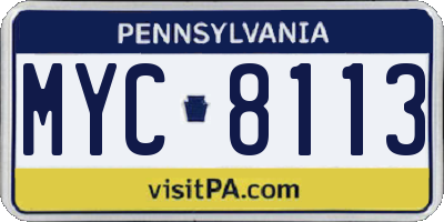 PA license plate MYC8113