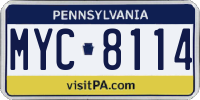 PA license plate MYC8114