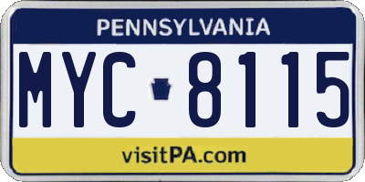 PA license plate MYC8115