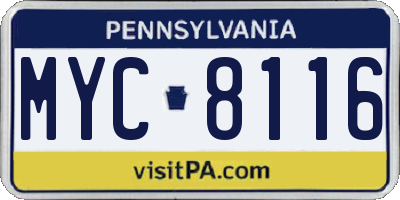 PA license plate MYC8116