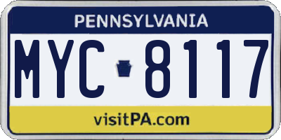 PA license plate MYC8117