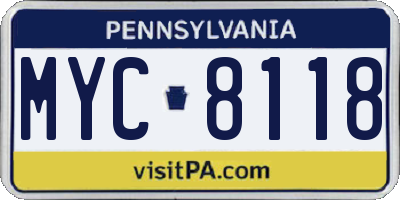 PA license plate MYC8118