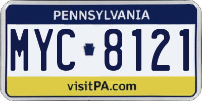 PA license plate MYC8121