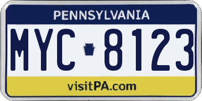 PA license plate MYC8123