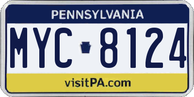 PA license plate MYC8124