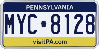 PA license plate MYC8128
