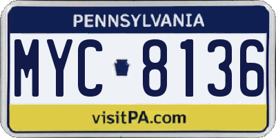 PA license plate MYC8136