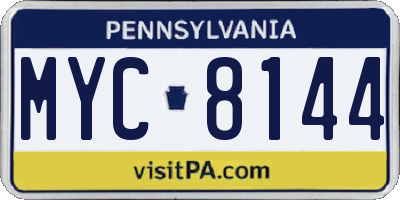 PA license plate MYC8144