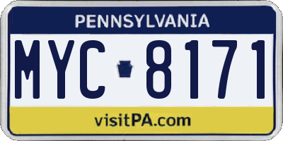 PA license plate MYC8171
