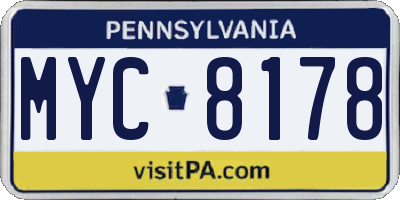 PA license plate MYC8178