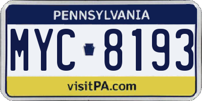 PA license plate MYC8193