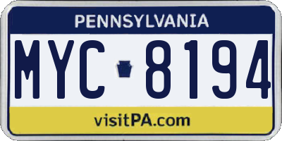 PA license plate MYC8194