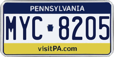 PA license plate MYC8205