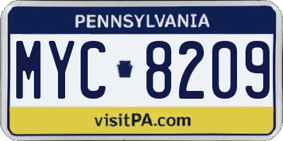 PA license plate MYC8209