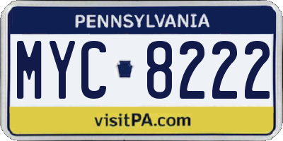 PA license plate MYC8222